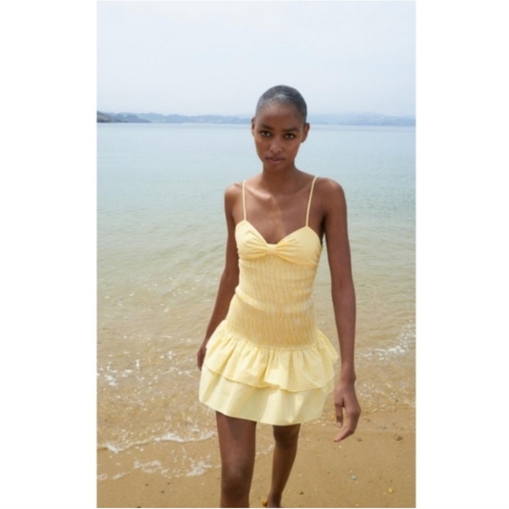 Zara Yellow Gingham Ruffle Mini Dress